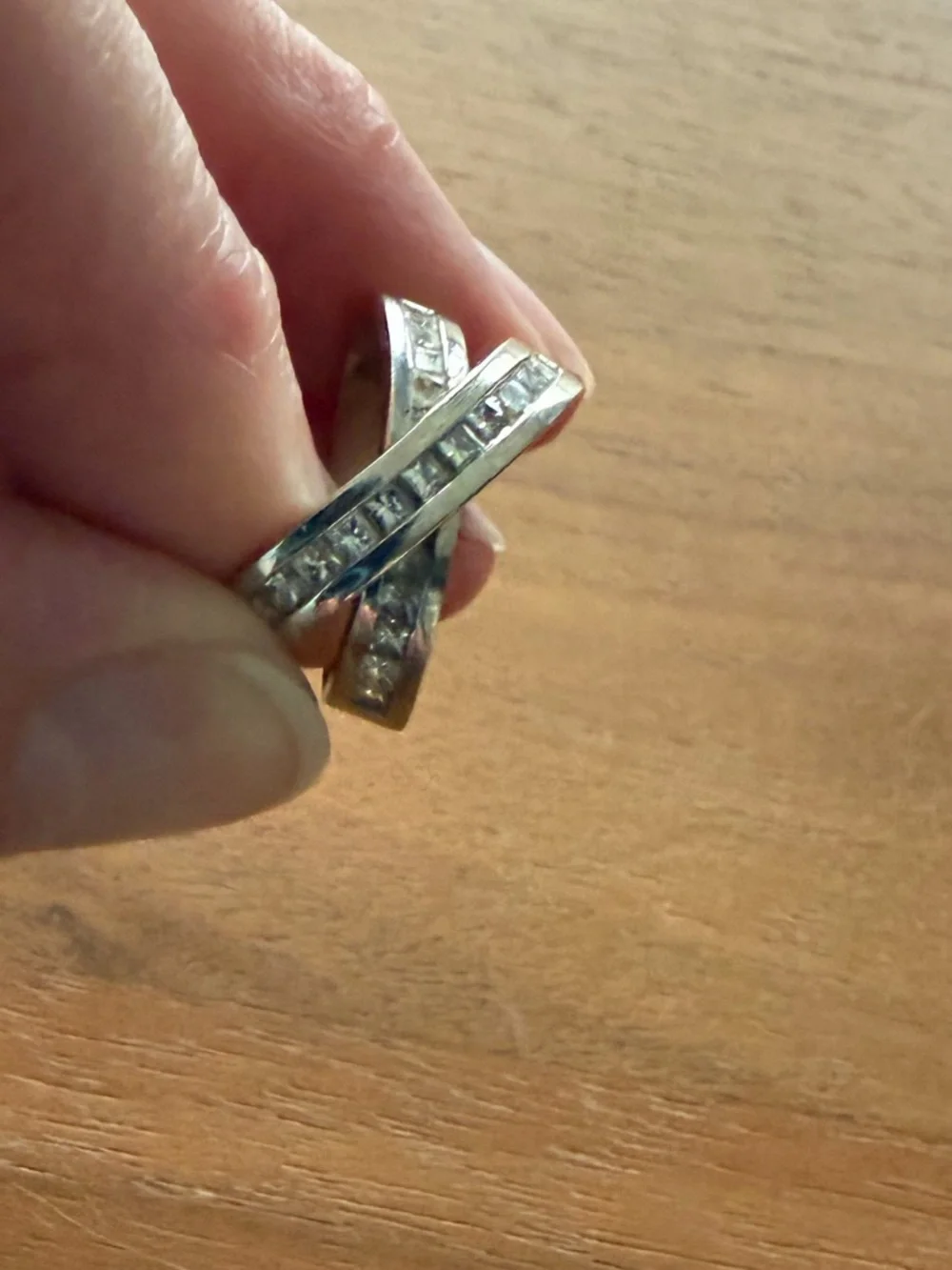 14K White Gold Crisscross Natural Diamond Band Ring. Corona Jewellery Company. - Picture 3 of 6